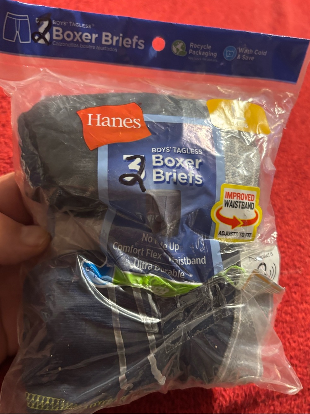 Hanes Boys' Tagless Boxer Briefs - Blue black  (2- Pack) size Large 14-16 new